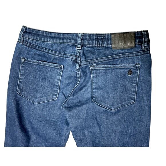 Volcom Low Rise Pistol Pants Jeans 2 Toned Size 5 Black Blue Womens Stretch - Picture 5 of 5